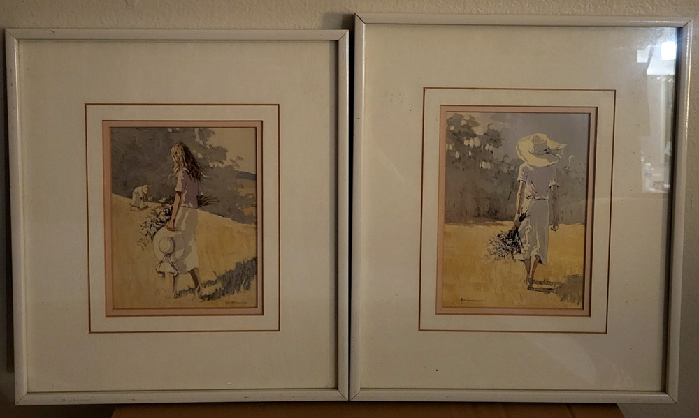 Andre' Bertounesque "Walking Through Fields" and "Girl With Daisies" Art Prints